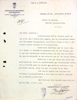 Carta de Foment Excursionista de Barcelona