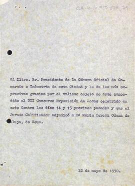 Agraïment per la concessió d'una copa per al III Concurs-Exposició de Roses
