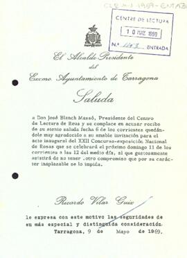 Carta de l'alcalde de Tarragona al president del Centre de Lectura