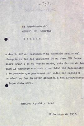 Carta d'agraïment a R. Olivar Bertrand
