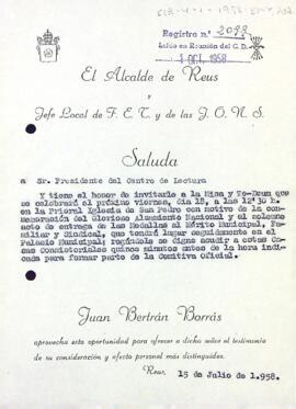 Invitació als actes de celebració de l'alçament militar
