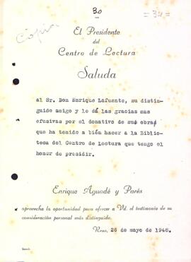 Carta d'agraïment a Enric Lafuente
