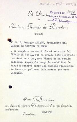 L'Institut Francès de Barcelona envia els estatuts del seu Premi de Música