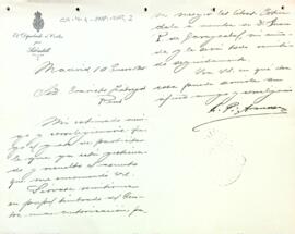 Francisco Pi comunica com es farà la cessió de llibres que el Ministeri d'Instrucció Pública i Bellles Arts fa a l'entitat