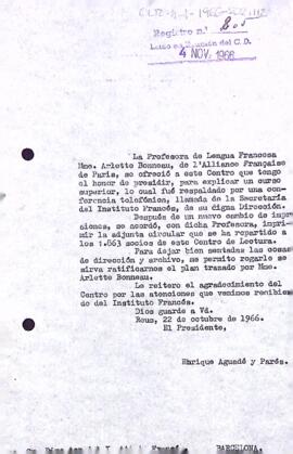 Carta del pressident al director de l'Institut Francès de Barcelona