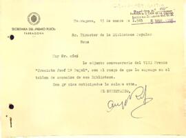 Carta del secretari del Premio Pujol de Tarragona al director de la biblioteca