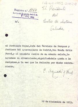 Carta d'agraïment del president a Ramón Ortiz
