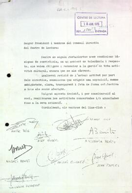 Carta dels membres del cineclub a la Junta Directiva