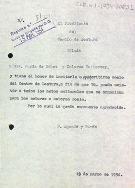Carta del president a María de Babot i Dolors Ballester