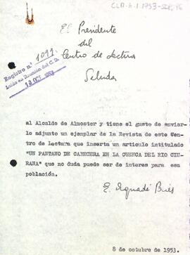 Carta del president a l'alcalde d'Almoster