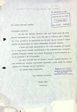 Carta del tresorer a Enric Fontana Codina