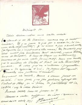 Carta d'Abdó Barceló a la Secció Excursionista