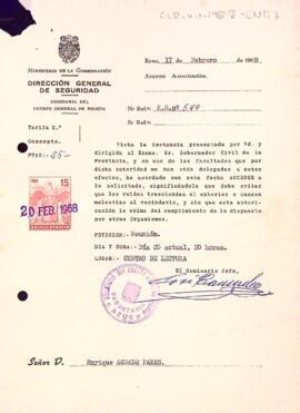 Carta de la direcció general de seguretat al president del Centre de Lectura