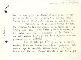 Nota sobre els dies festius de la Biblioteca per part de les bibliotecàries del Centre de Lectura