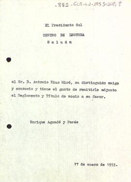 Carta del president a Antonio Rius Miró