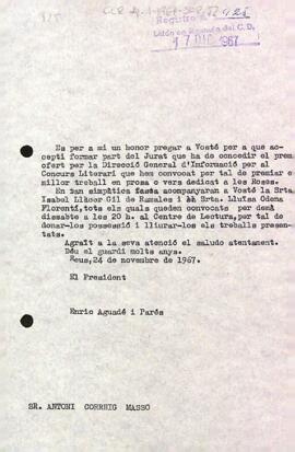 Carta del president a Antoni Correig