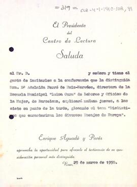Invitació genèrica a la conferència d'Adeliada Ferré
