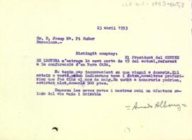 Carta de Joan-Amado Albouy a Josep M. Pi i Sunyer