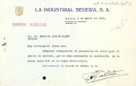 Carta de La Industrial sedera proposant l'aprovació de dotze nous socis