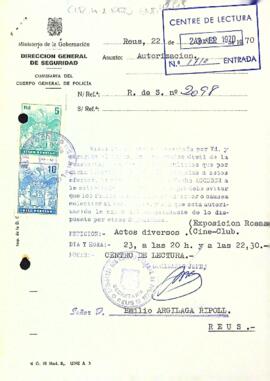 Carta de la direcció general de seguretat al president del Centre de Lectura autoritzant els actes sol·licitats
