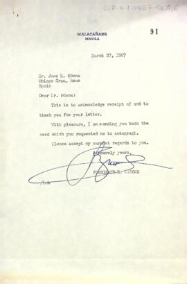 Carta de Ferdinand E. Marcos a Josep Martorell Òdena
