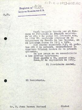 Carta del president accidental a Joan Besora Barberà