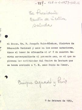 Carta del president al ministre d'Educació Nacional