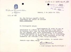 Carta del director general d'arxius i biblioteques al president del Centre de Lectura