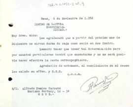 Carta d'Alfred Pàmies Carreté al Centre de Lectura de Reus