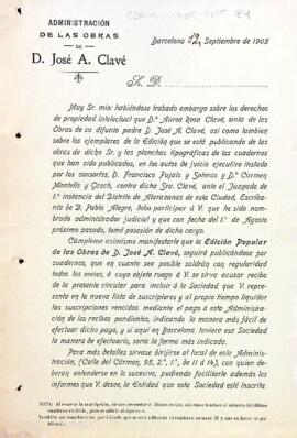 Canvi en la subscripció a l'edició popular de les obres de Josep Anselm Clavé