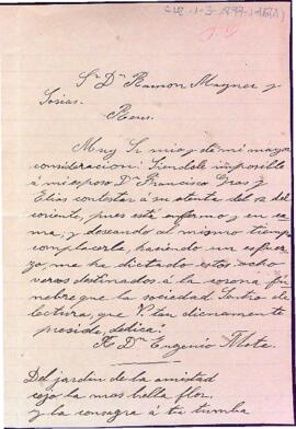 Carta de Francesc Gras escrita per la seva esposa, Maria Bonet, per motius de salut on adjunta el text dedicat a Eugeni Mata