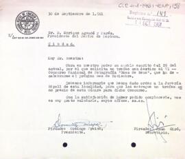 Carta de la Cambra Oficial de Comerç de Reus al Centre de Lectura