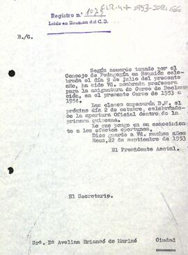 Carta del president accidental a Avelina Briansó de Mariné