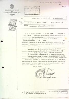 Autorització per a la celebració d'una conferència organitzada per la Cooperativa Comarcal d'Avicultura de Reus