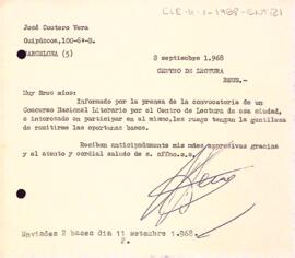 Carta de José Costero amb relació a la convocatòria del Concurs Nacional Literari