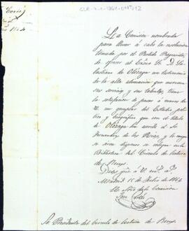 Carta de José Cortés on informa de la donació d'un llibre titulat "Olózaga"