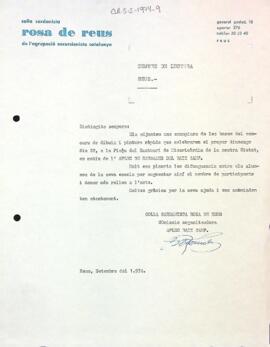 Carta de la Colla Sardanista Rosa de Reus