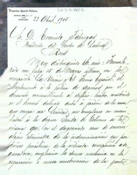 Carta de José de Palacios i Francesc Aguadé  Pallarés a Evarist Fàbregas