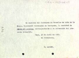 Carta del president al Patronat d'Escoles d'Art de la Diputació Provincial de Tarragona