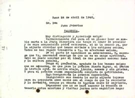 Carta d'Enric Aguadé Parés a Juan Juderias