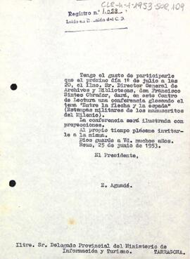 Carta d'invitació del president al Delegat Provincial del Ministeri d'Informació i Turisme