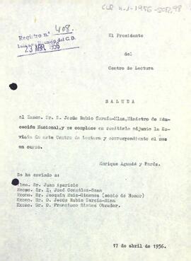 Carta del president informant del donatiu d'un exemplar de la revista del Centre de Lectura