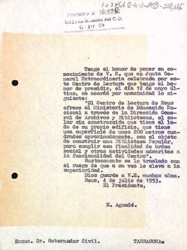 Carta del president al governador civil de la província de Tarragona