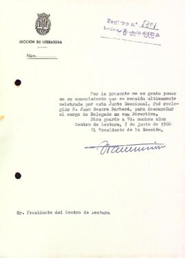 Carta al president del Centre de Lectura