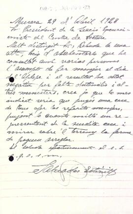 Carta de Salvador Estivill a la Secció Excursionista