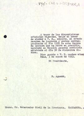 Carta del president al governador civil de la província de Tarragona