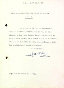 Fitxa de lloguer de la Sala d'Exposicions a Pere Calderó Ripoll