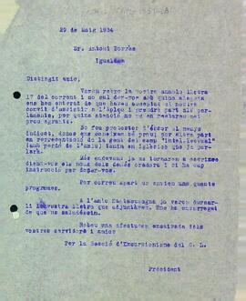 Carta de la Secció Excursionista a Antoni Borràs