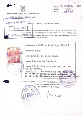 Carta del governador civil al president del Centre de Lectura