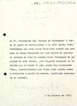 Carta del president al Casino de Tarragona